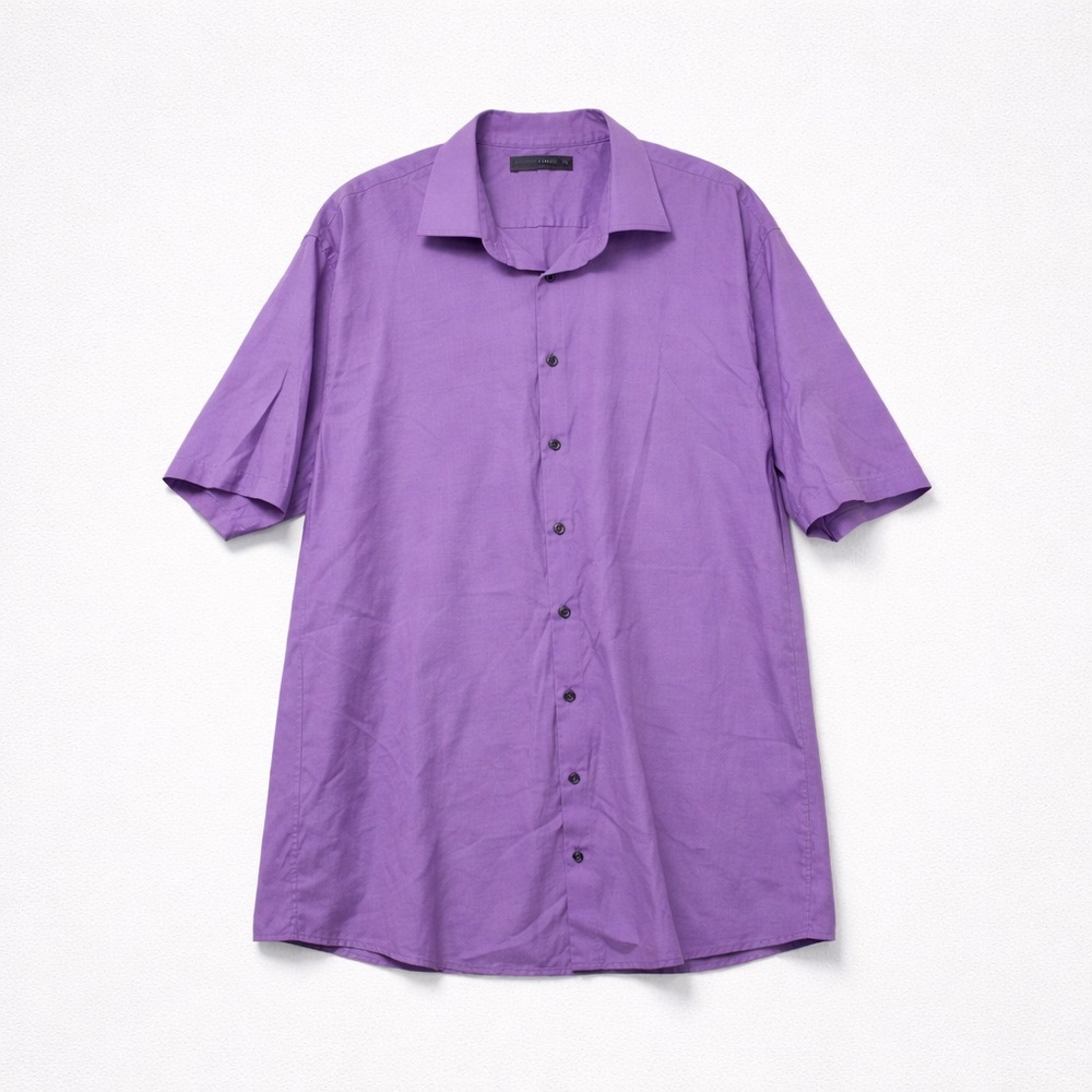 Mens Damon 19 36/37 Easy Care Check Cotton Polyester Button Purple White Shirt